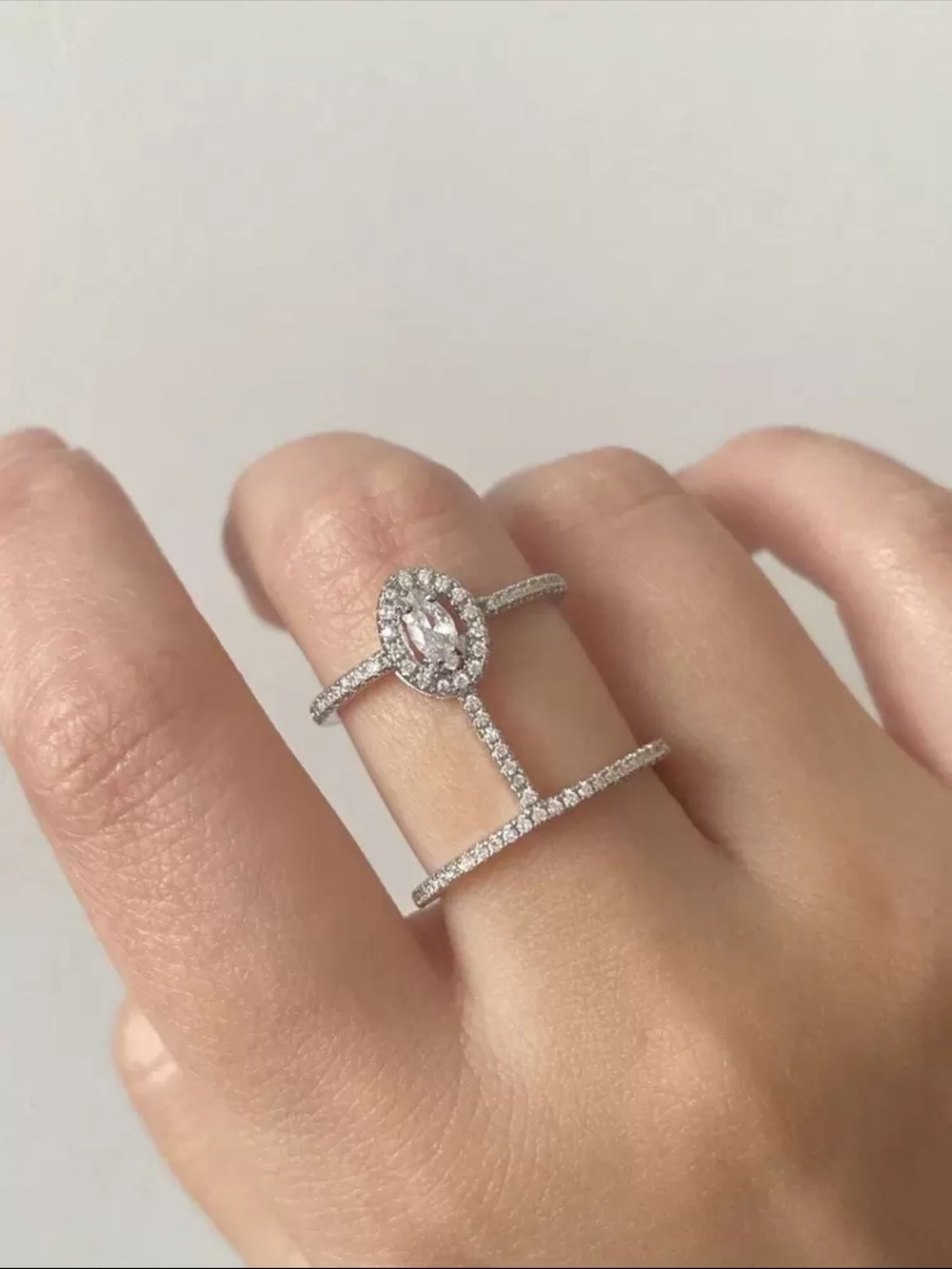 Anthropologie Silver Marquise Double-Band Halo Ring